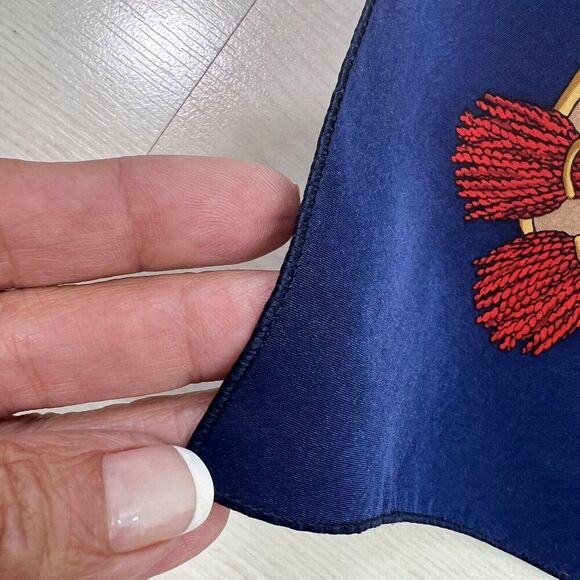 Vintage Scarf Silk Victorian Horse Carriage 34” Square Navy Blue Red Equestrian - Picture 2 of 7